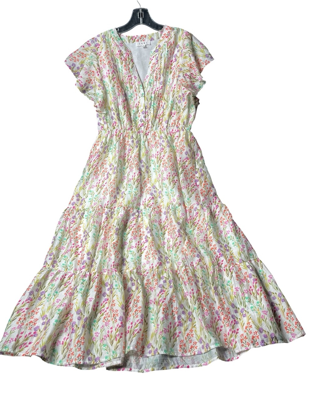 THML Cream Floral Tiered Maxi Dress with Pastel Accents